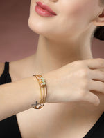 Thumbnail for NVR Women's Gold-Polished CZ Stone-Studded Cuff Bracelet - Distacart