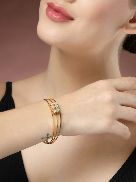 NVR Women's Gold-Polished CZ Stone-Studded Cuff Bracelet - Distacart