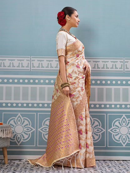 Shree Shyam Fashion Cream Silk Saree - Distacart