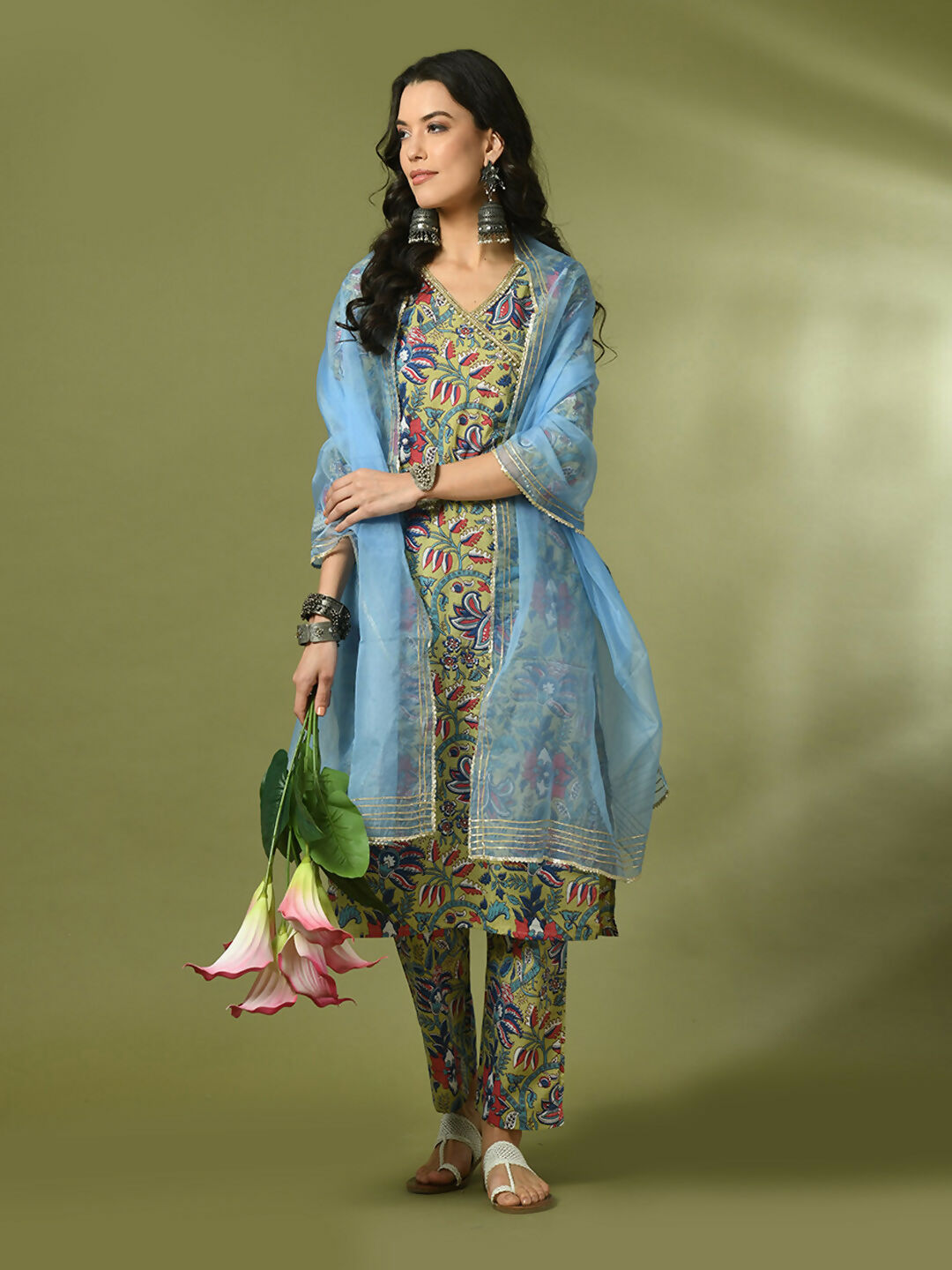 Myshka Women's Multi Printed Cotton Straight Party Kurta Set With Dupatta - Distacart