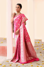 Thumbnail for Joban Fashion Hot Pink Soft Pure Handloom Banarasi Silk Saree