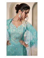 Thumbnail for Anaita Sky Blue Moonga Silk Stitched Suit with Embroidery Sequence Work - Distacart