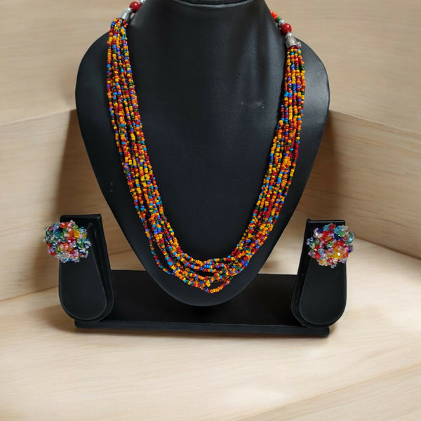 Inhanns Bloom Handmade Beaded Necklace With Earrings - 12 Layers - Multicolor Necklace Set - Distacart