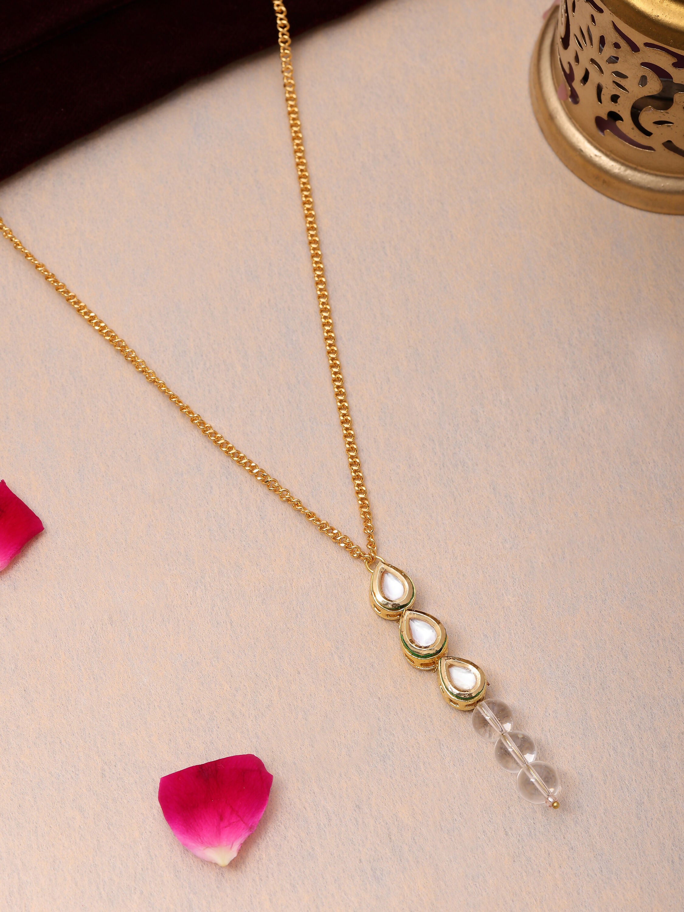 Ruby Raang White Clear Quartz Kundan Necklace