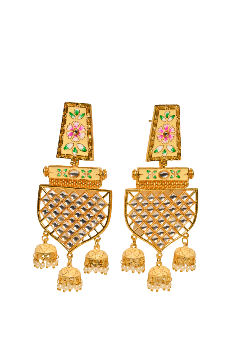 Beige Traditional Gold-Polished Meenakari Jhumka Jhumki Earrings Indian Jewellery For Women Girls By House of Ree - Distacart