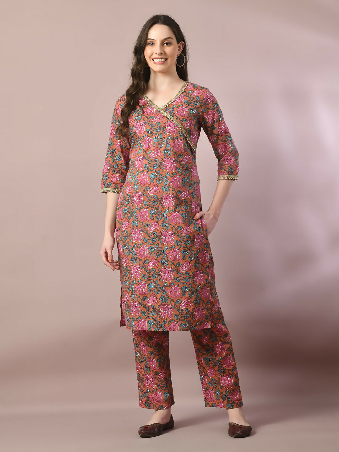 Myshka Women's Multi Printed Cotton Straight Party Kurta Set - Distacart