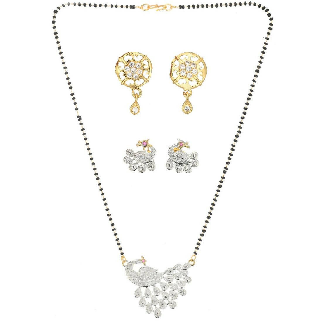 AanyaCentric Gold Plated Mangalsutra with Pendant, 2 Pair Earrings - Distacart