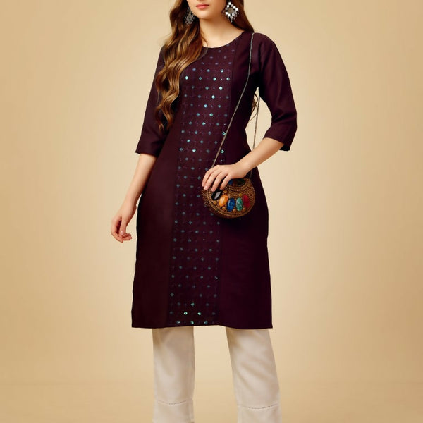 Jyoti Fashion Women's Wine Cotton Blend Embroidered Kurta Pant Set - Distacart