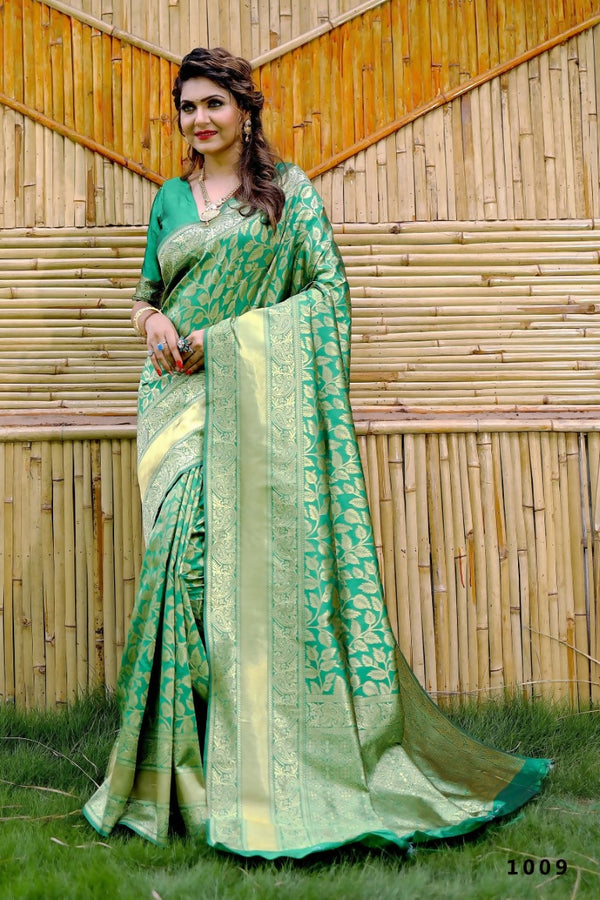 Partywear Designer Green Banarasi Silk Fancy Saree - Starwalk - Distacart