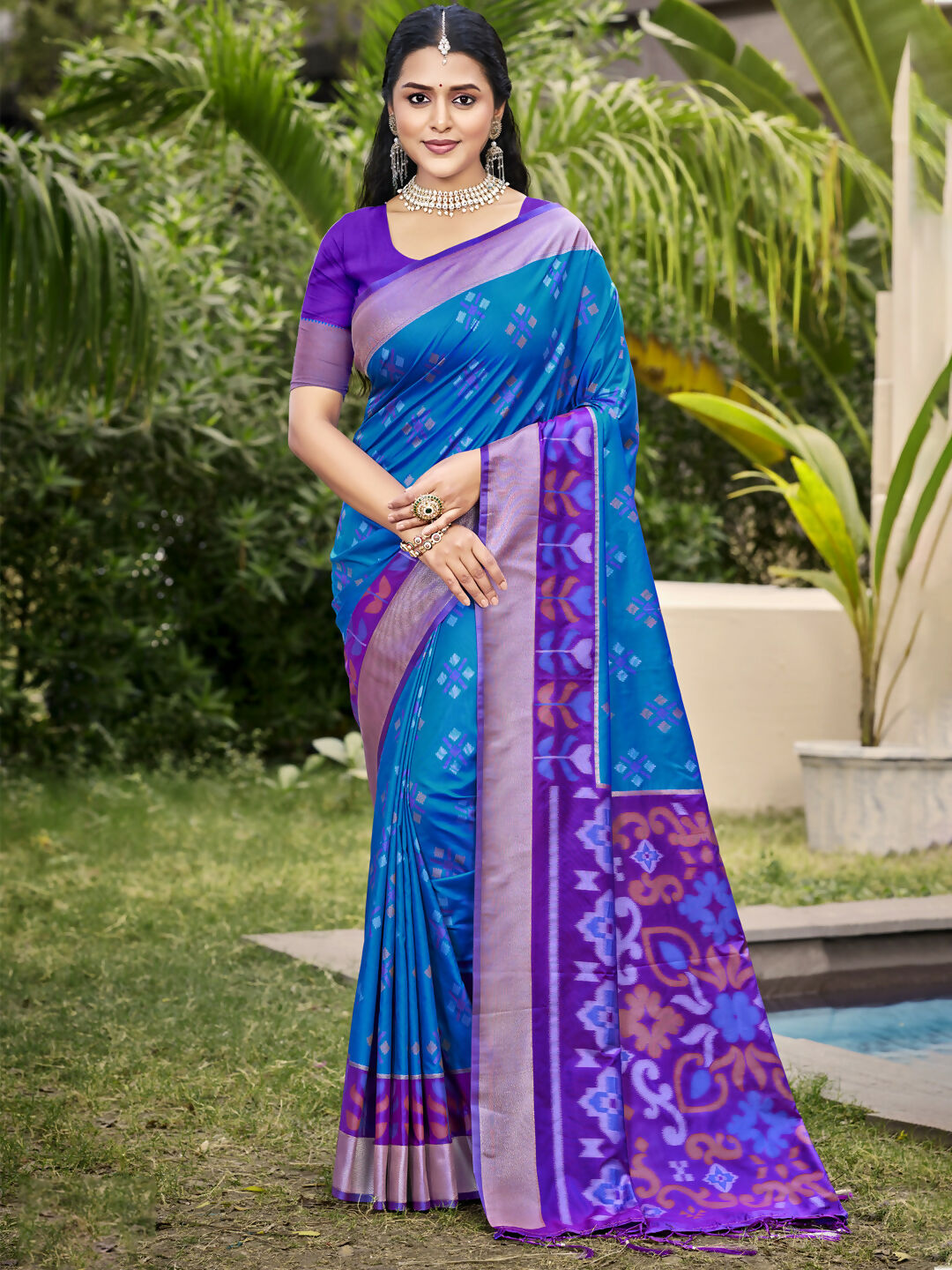 Astita Pochampalli Silk Blue Saree