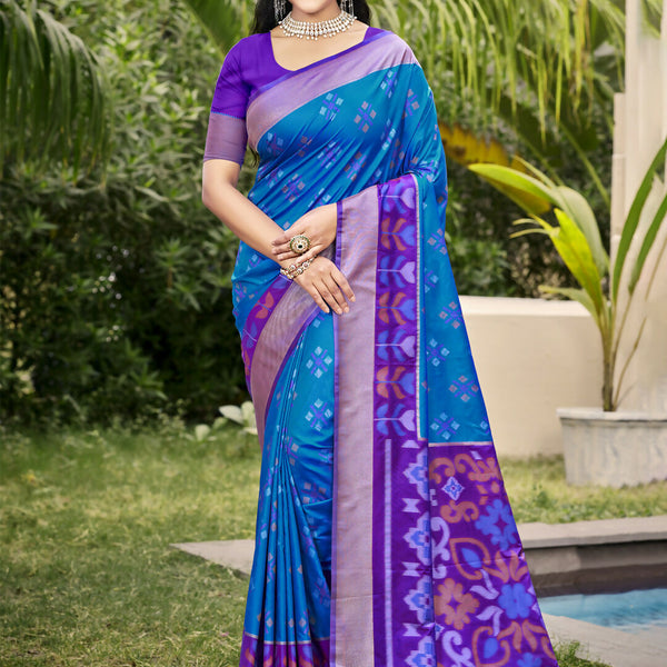Astita Pochampalli Silk Blue Saree