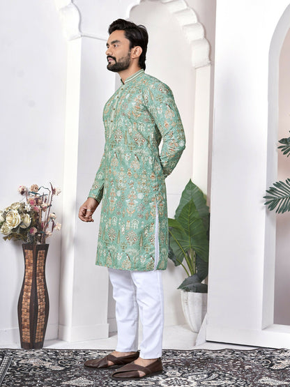 Anaita Green Digital Printed Work Cotton Straight Kurta - Distacart