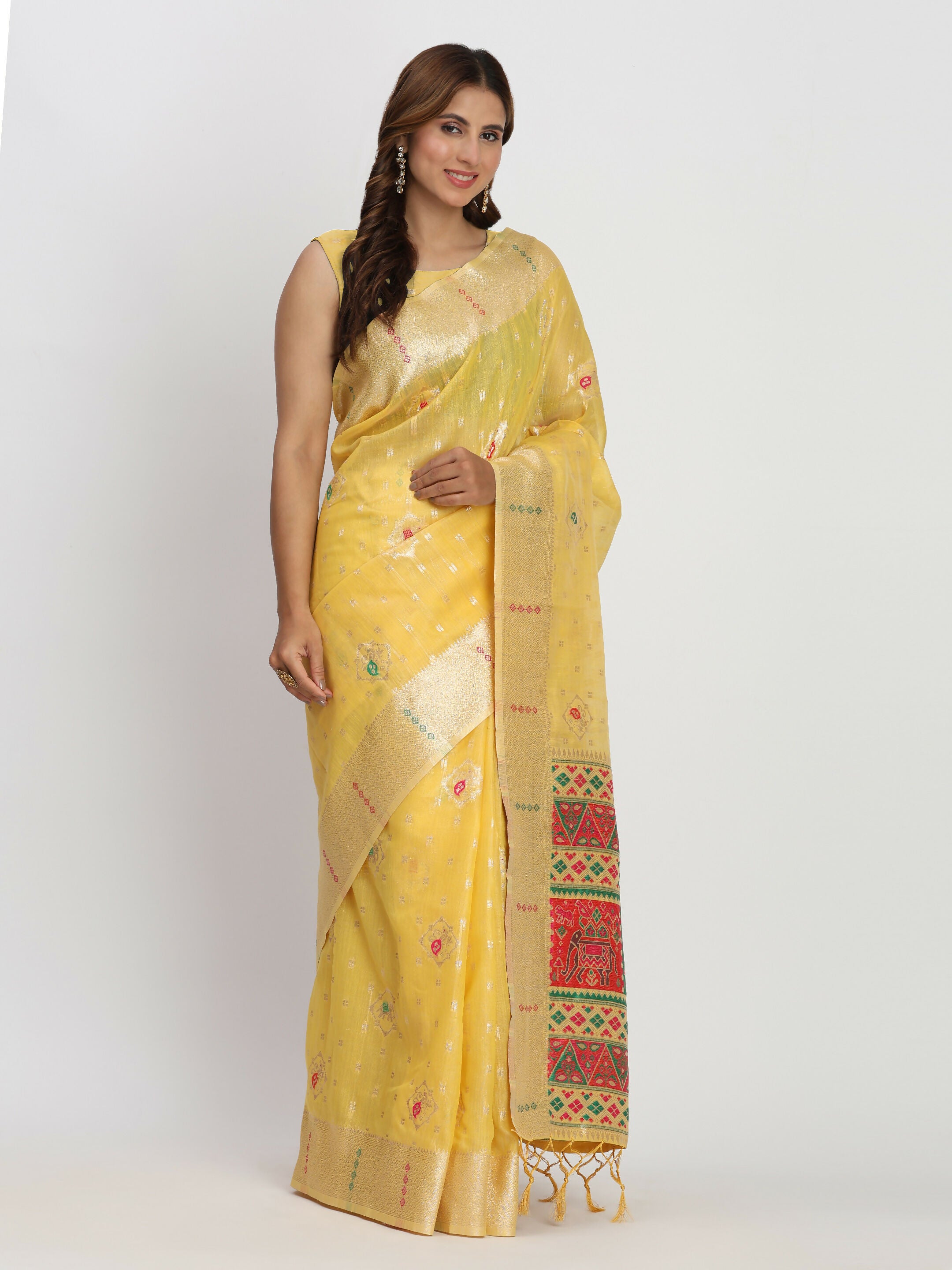 Astita Linen Cotton Yellow Saree