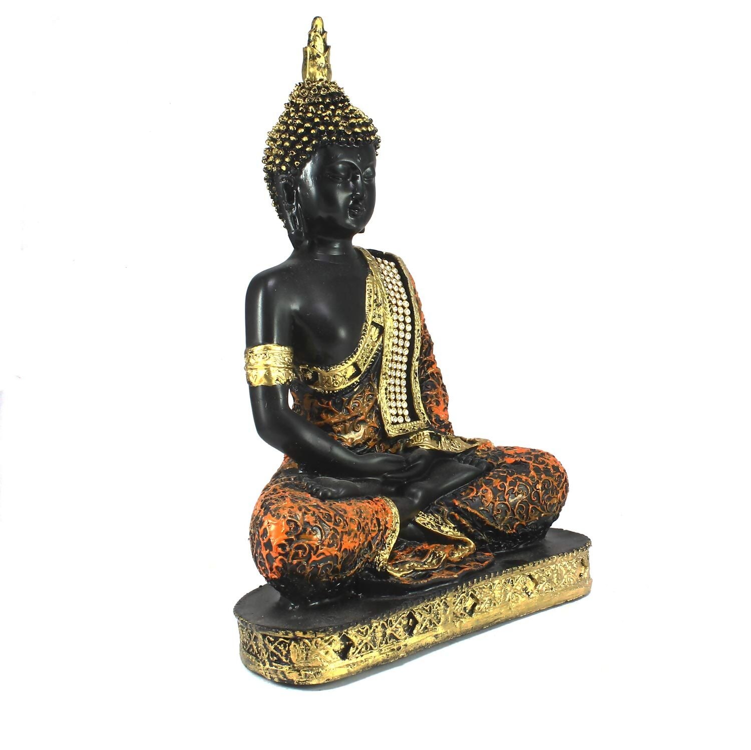 eCraftIndia Golden, Orange, and Black Polyresin Meditating Lord Buddha Statue - Distacart