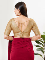 Thumbnail for Joban Fashion Gold Silk Padded Blouse With V Neck Elbow Sleeves - Distacart