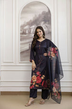 Thumbnail for The52 Women's Beautiful Soft Assam Fabric Printed Work A-line Kurta Pant and Dupatta Set - Distacart