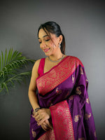 Thumbnail for Joban Fashion Banarasi Purple Woven Butti Soft Silk Saree