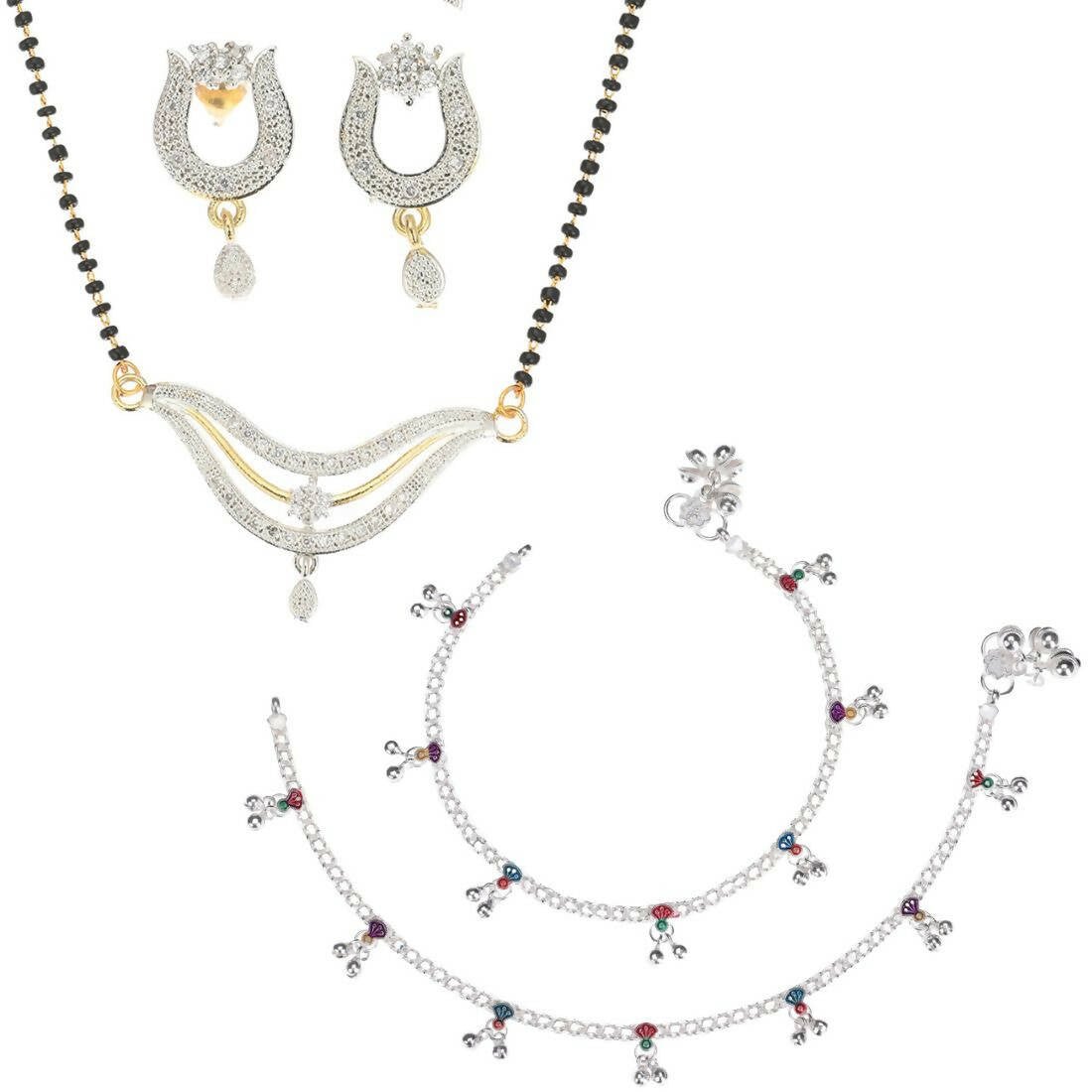 AanyaCentric Gold-plated Mangalsutra Pendant Earring Set & Silver Plated Anklet - Distacart