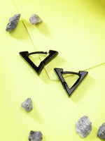 Thumbnail for NVR Men's Black Rhodium-Plated Geometric Shape Stainless Steel Studs Earring - Distacart