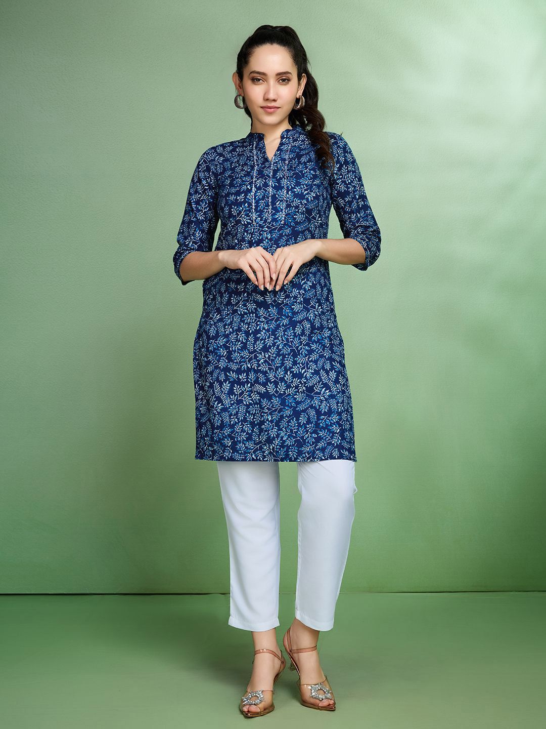 Sangria Floral Printed Cotton Straight Kurta - Distacart