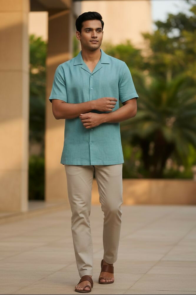 Seaform — Sea Green Linen Shirt by Hilo Design - Dista