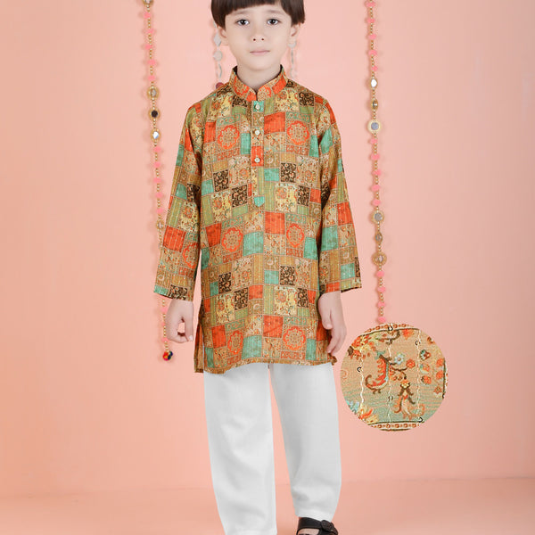 Joban Fashion Kids Island Cotton Full Sleeves Printed Kurta and Pyjama- Multi - Distacart