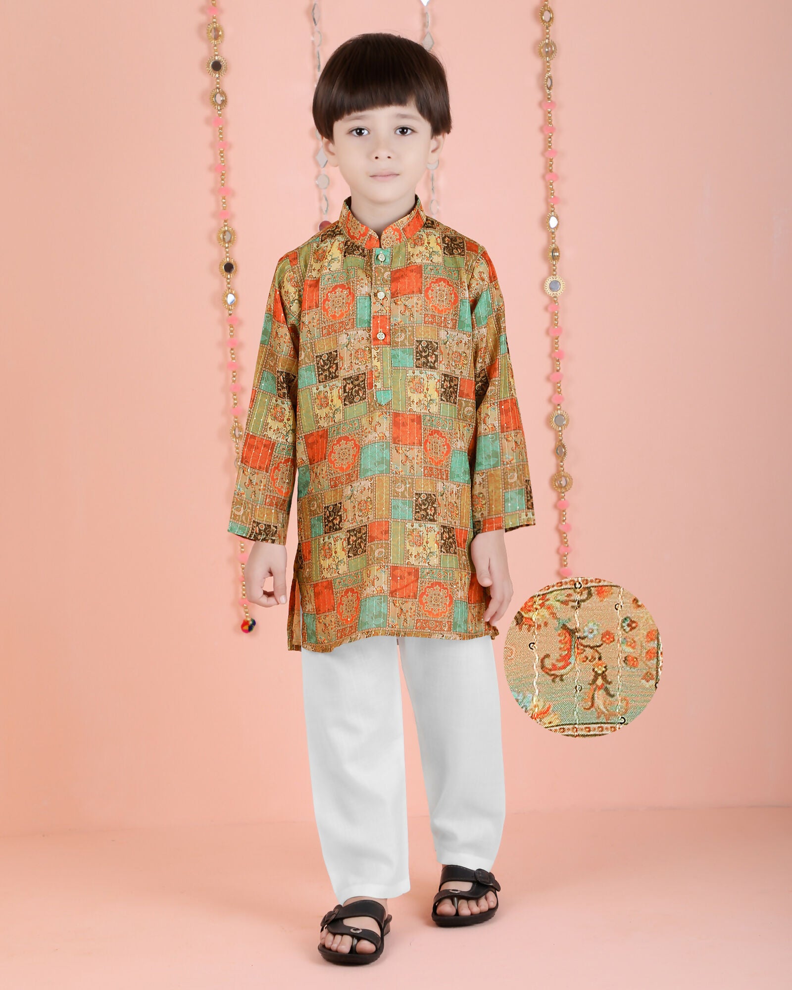 Joban Fashion Kids Island Cotton Full Sleeves Printed Kurta and Pyjama- Multi - Distacart