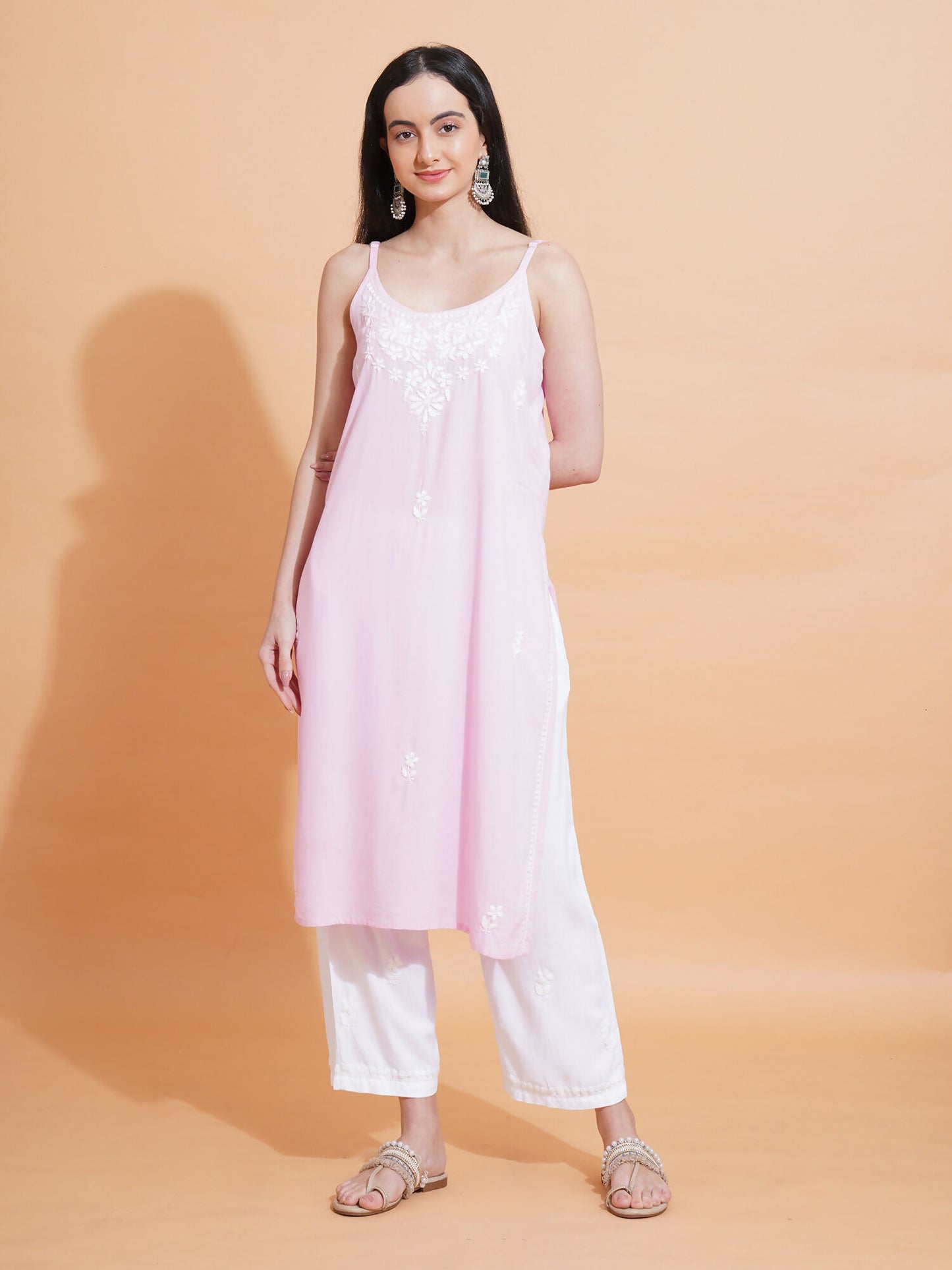 Pahnaz Luxury Rayon Chikankari Handwork Palazzo-White - Dista