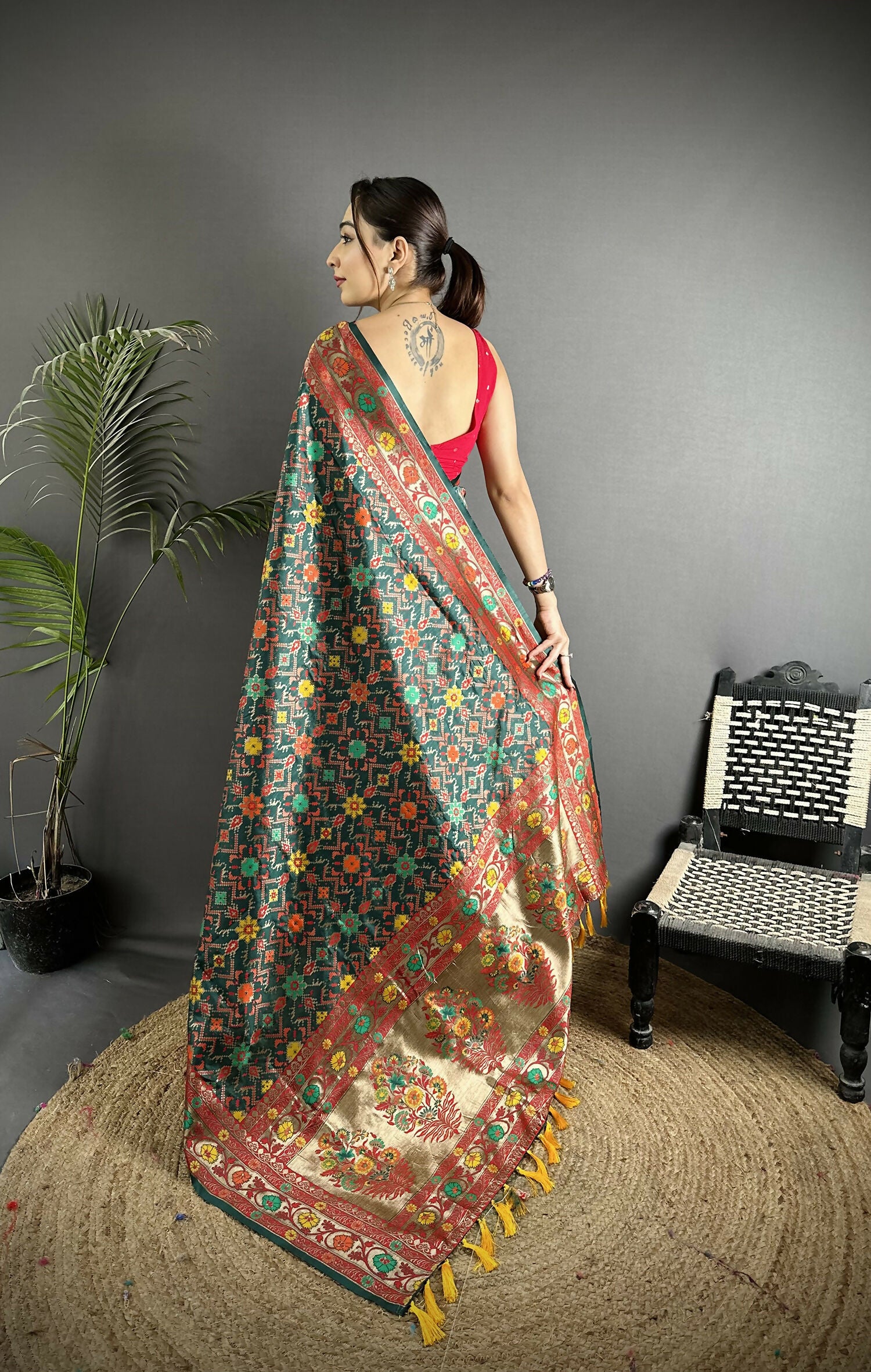 Joban Fashion Dark Green Banarasi Soft Silk Woven Saree