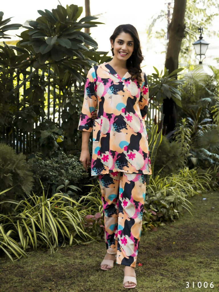 Casual Fashionable Multi Muslin Cotton co-ord set - Manya - Distacart