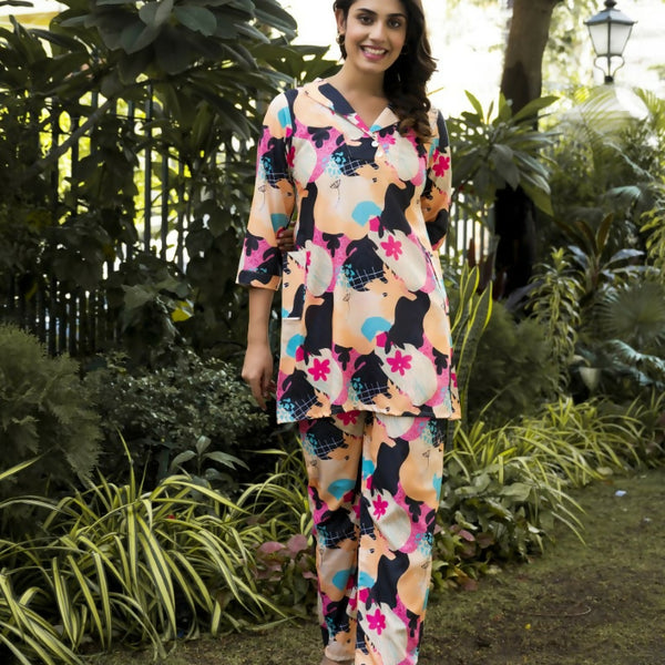 Casual Fashionable Multi Muslin Cotton co-ord set - Manya - Distacart