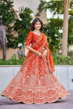 Thumbnail for Lehenga Mart Orange Designer Wedding Wear Lehenga Choli - Dista