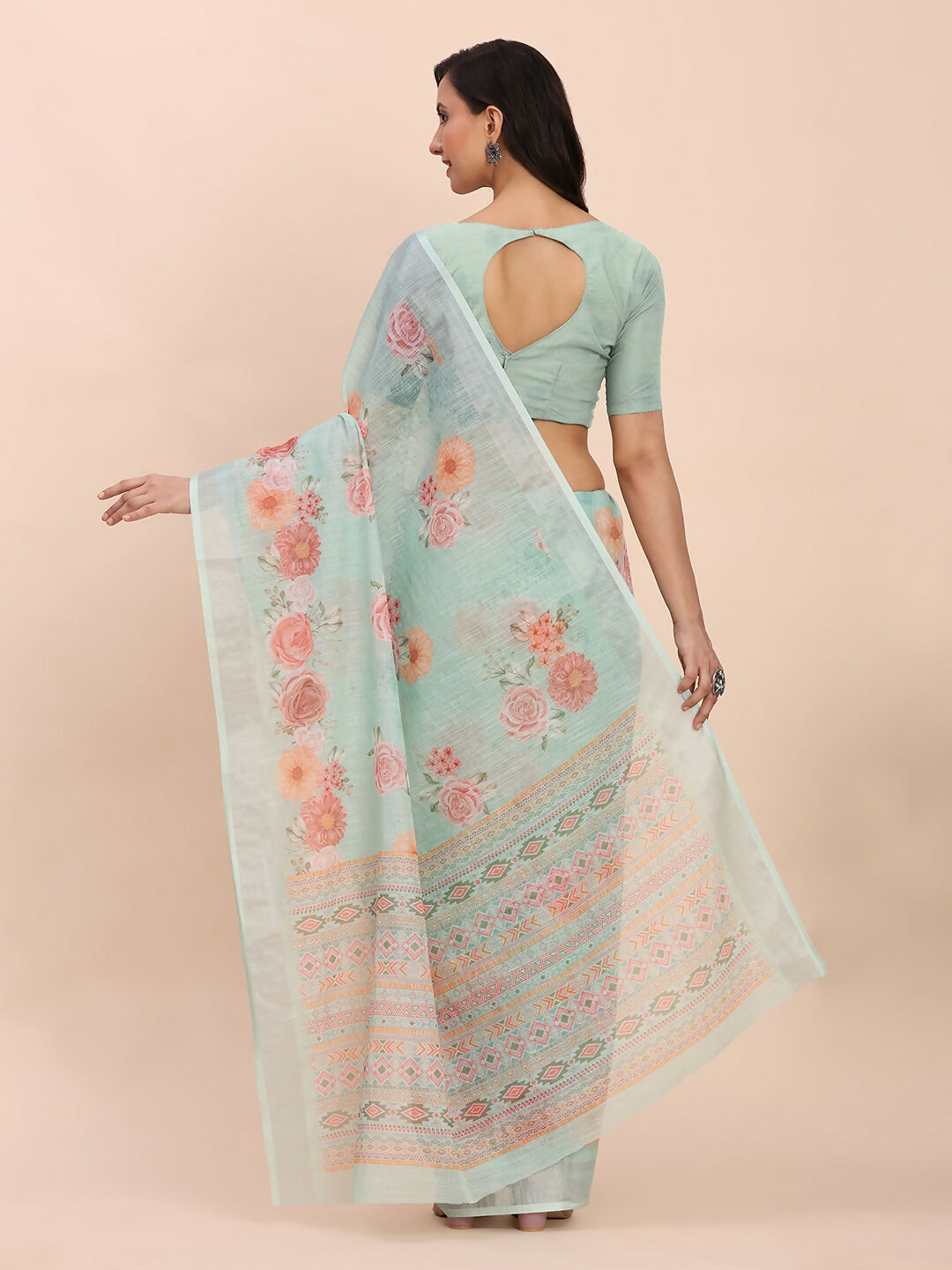 Astita Linen Cotton Sea Green Saree