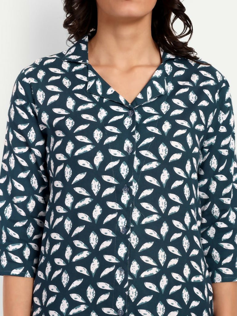 Alvano Beautiful Floral Print Co-ord set for Women's and Girls Rayon(Blue) - Distacart