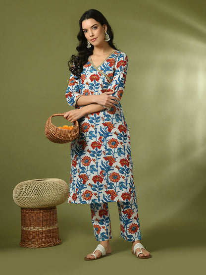 Myshka Women's Multi Printed Cotton Straight Party Kurta Set - Distacart