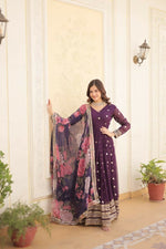 Thumbnail for Aastha Fashion Women's Purple Faux Georgette Embroidery Zari Sequins-work Gown with Dupatta - Distacart