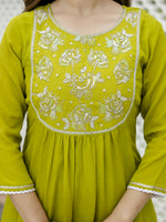 Thumbnail for The52 Liril Women's Beautiful Embroidered work Chinon Fabric with Flared Kurta, Pant and Dupatta Set - Distacart