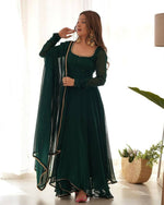 Thumbnail for Preksha Creation Indian Special Georgette Women Green Gown With Dupatta - Distacart