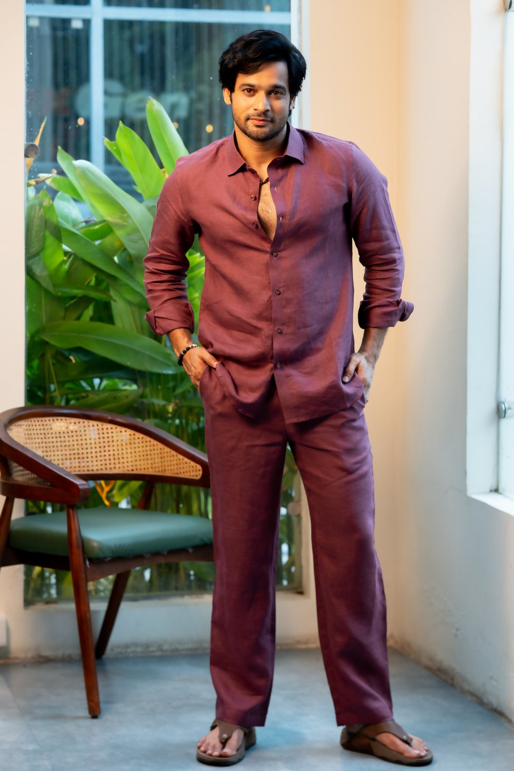 Linen Burgundy Coastal Muse Shirt By Hilo Design