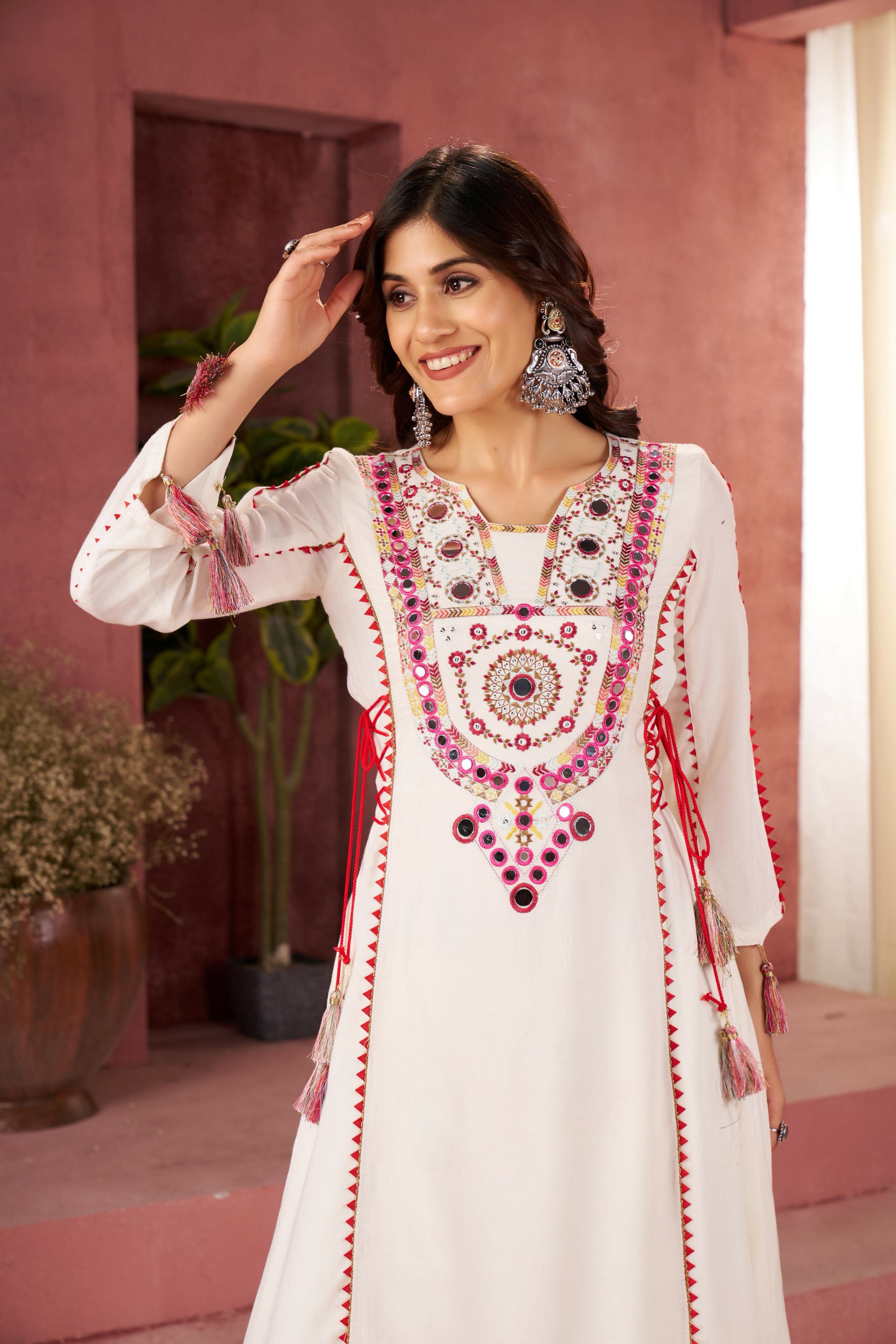 Joban Fashion white Palazzo Rayon Coding Dori with Sequence with Rivet Moti