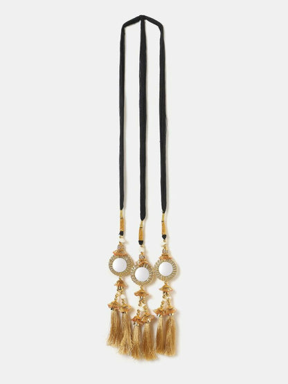 Ruby Raang Gold Gota Pati Work And Threads With Pearls And Black Thread And Mirrors - Distacart