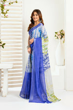Thumbnail for Vastranavya Blue Digital Printed Linen Ready To Wear Designer Saree with Unstitched Blouse - Distacart