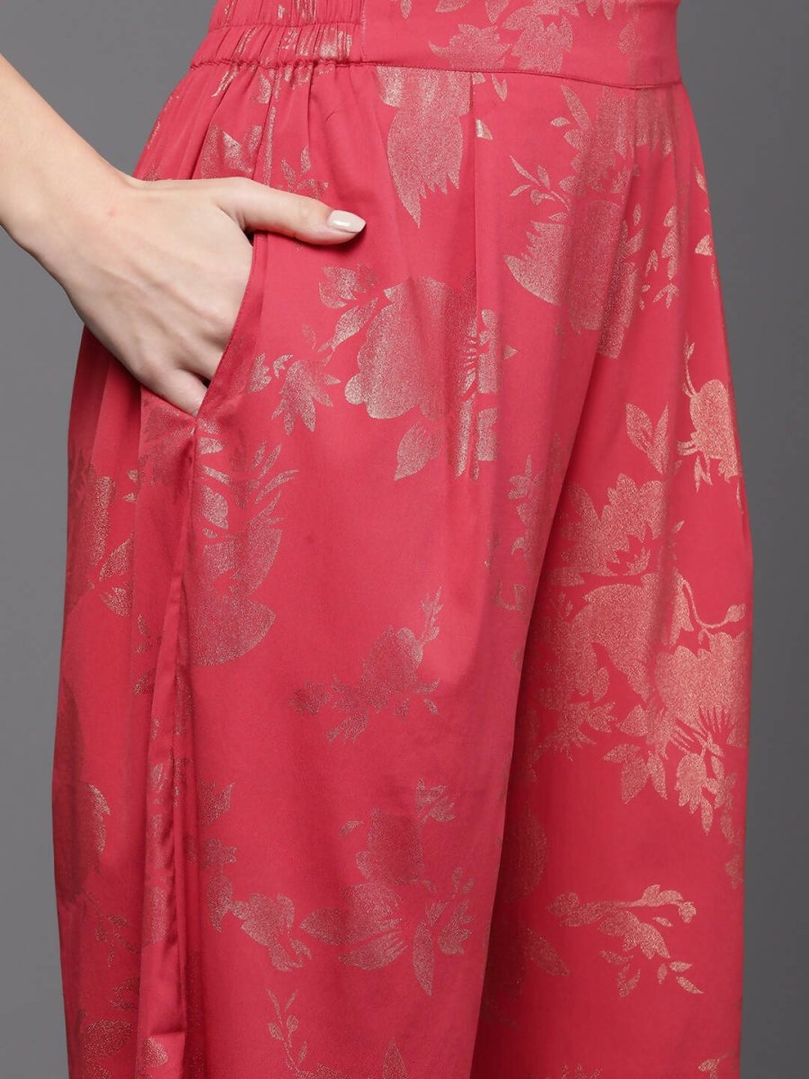 Ahalyaa Women Floral Printed Tunic with Palazzos - Red Color - Distacart