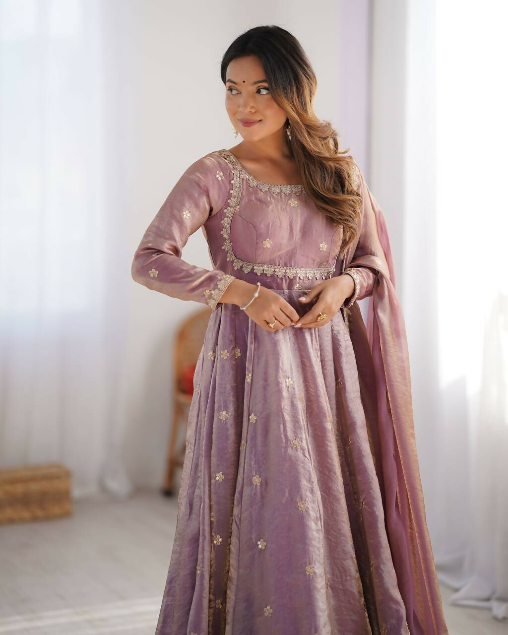 The52 Women's Beautiful Fandy Silk Fabric Embroidery Work Flared Anarkali Pant and Dupatta Set - Distacart