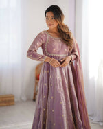 Thumbnail for The52 Women's Beautiful Fandy Silk Fabric Embroidery Work Flared Anarkali Pant and Dupatta Set - Distacart