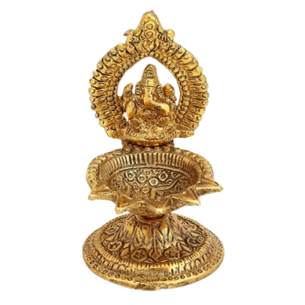 CraftVatika Ganesh Brass Idol Diya Oil Lamp Stand Showpiece - Dista