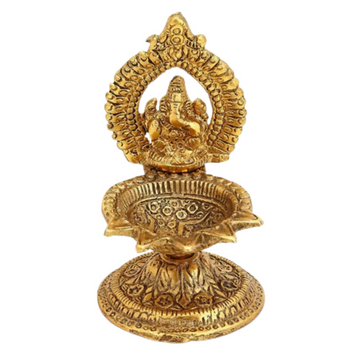 CraftVatika Ganesh Brass Idol Diya Oil Lamp Stand Showpiece - Dista