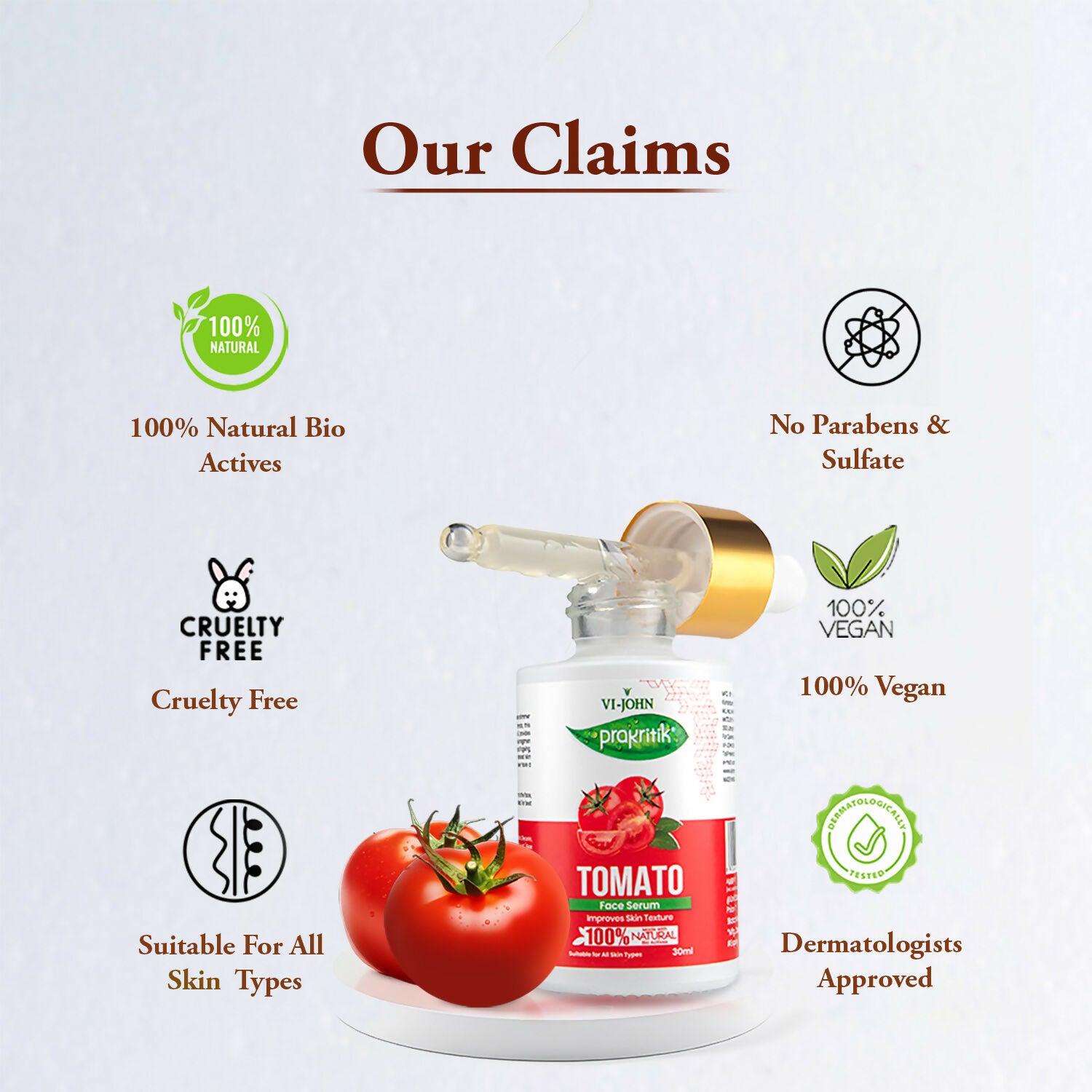 VI-JOHN Prakritik Tomato Face Serum, Moisturizes & Hydrates, Made With 100% Natural Bio Actives