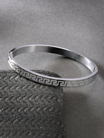 Thumbnail for NVR Men's Set of 2 Rhodium-Plated Stainless Steel Kada Bracelet - Distacart