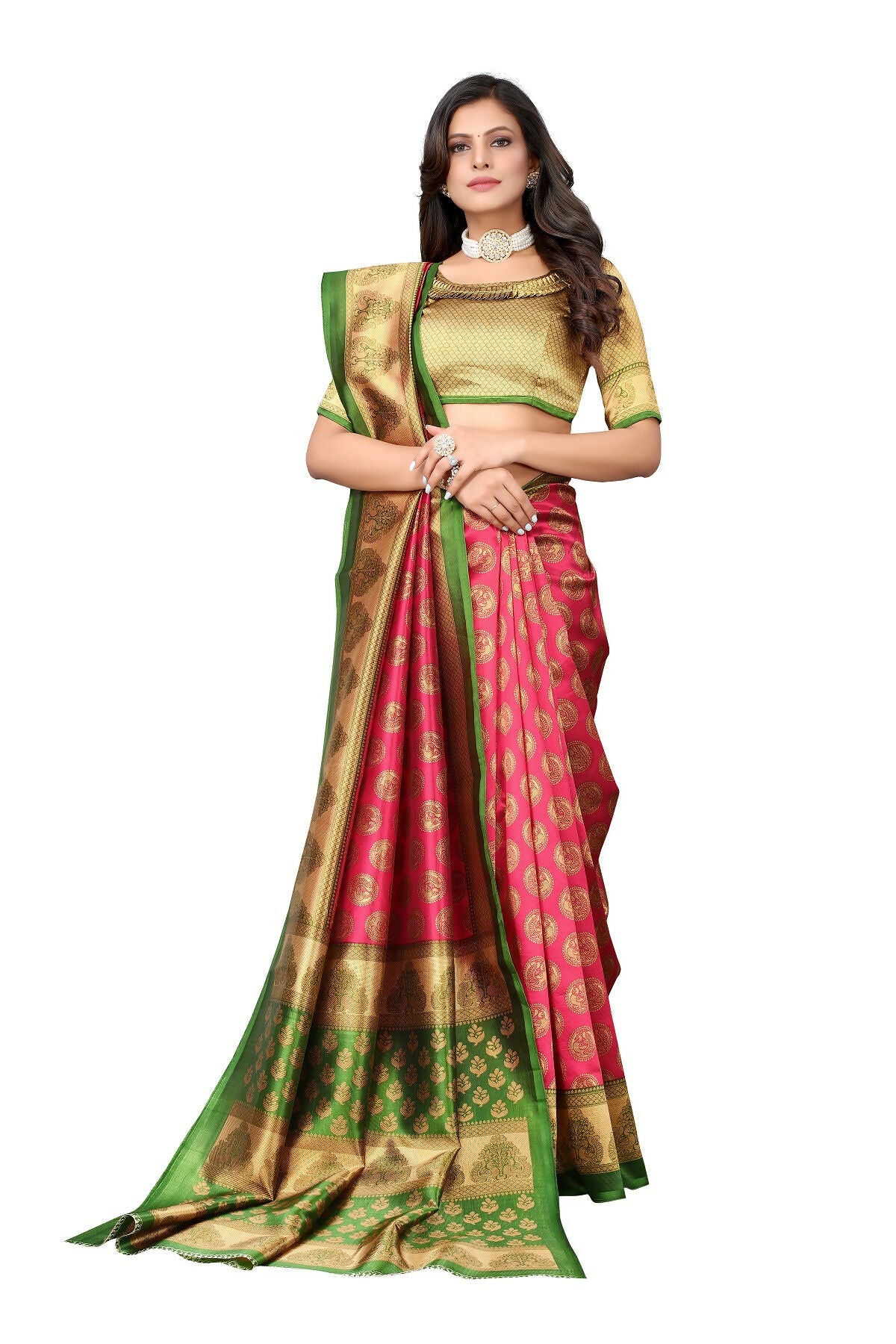 Vamika pink Printed Art Silk Saree - Distacart